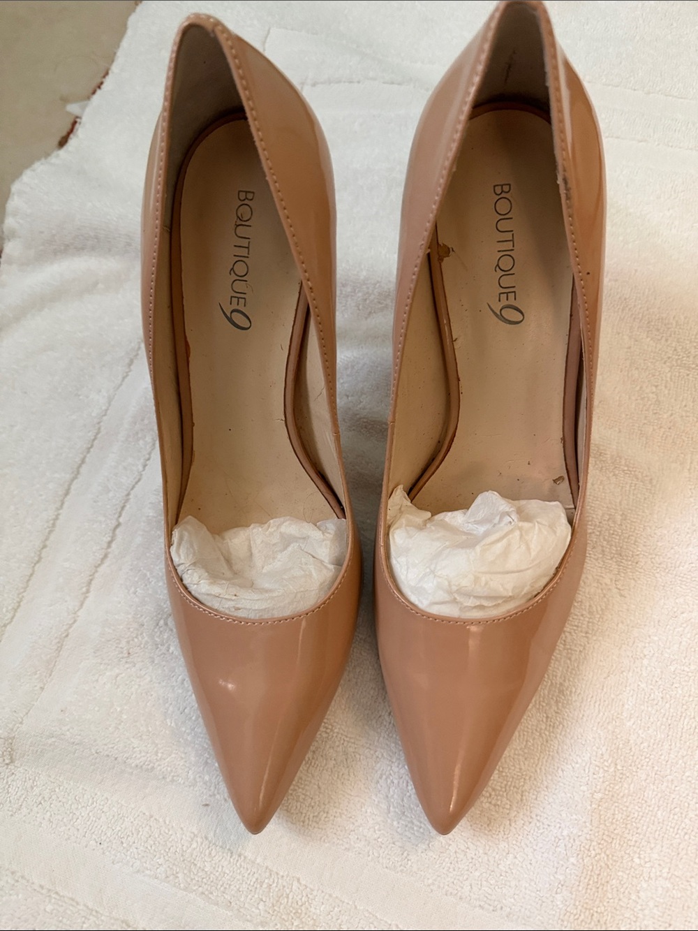 Boutique 9 Nude Patent Pointed-Toe Pumps